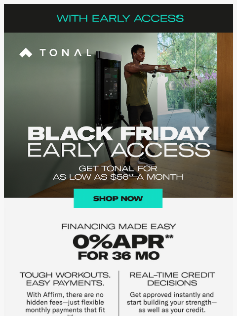 tonal newsletter: Save $1,000*—Start building strength for just $56/...