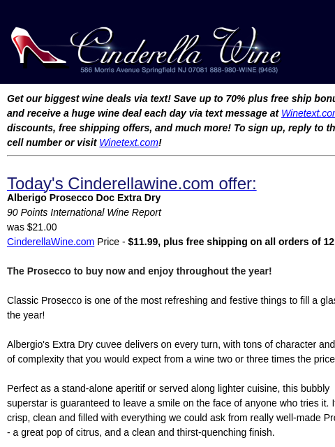 winelibrary newsletter: Alberigo Prosecco Doc Extra Dry (90 IWR) Free Ship...