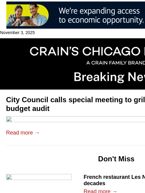 crainalerts newsletter: Aldermen demand E&Y face questions on Johnson's bu...