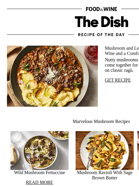 foodandwine newsletter: Mushroom and Lentil Ragù