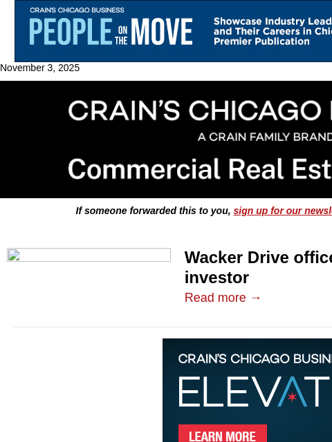 crainalerts newsletter: Wacker Drive office tower sold