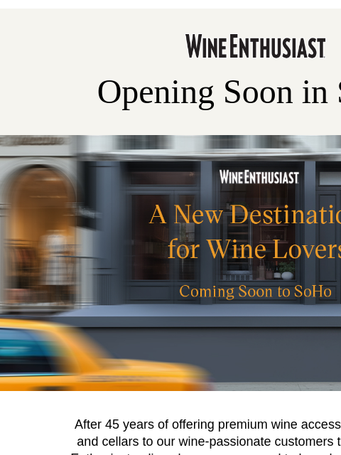 wineenthusiast newsletter: Coming to NYC: Our Flagship Store!
