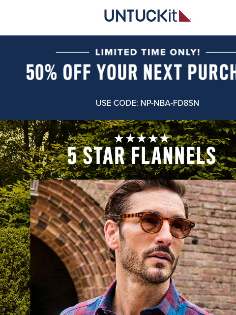 untuckit newsletter: Limited Time: 50% Off 5-Star Flannel Favorites