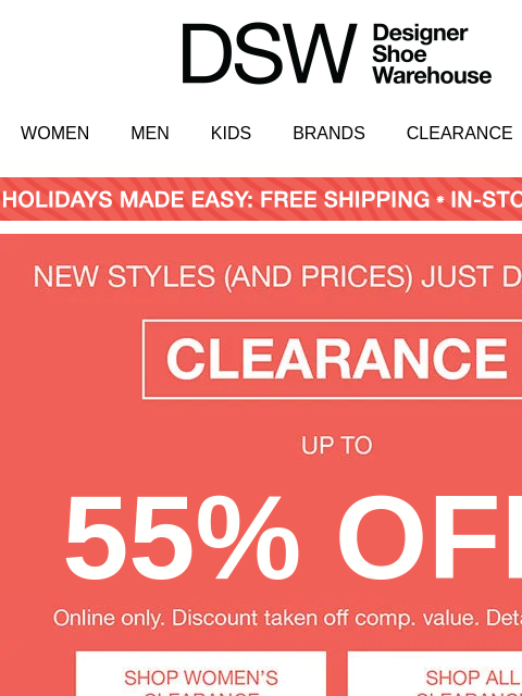 dsw newsletter: Here's the deal: Up to 55% OFF