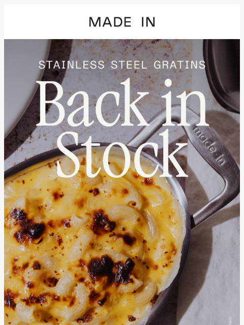 madeincookware newsletter: 🚨 Restocked: Stainless Steel Gratins