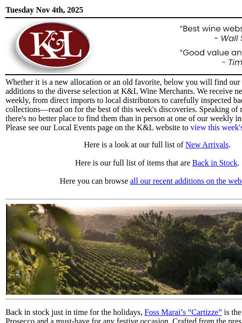 klwines newsletter: The Latest from K&L: New Adds and Back In Stock