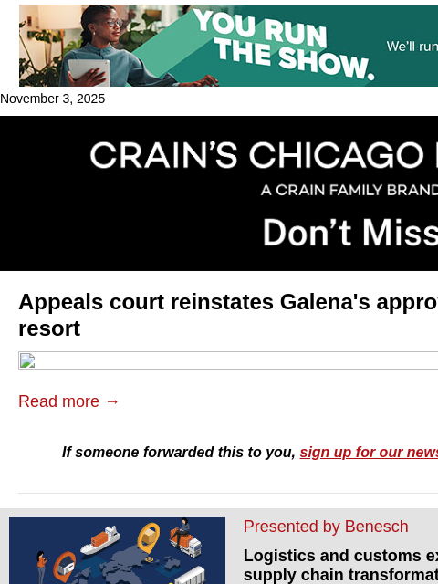 crainalerts newsletter: Galena resort plan revived after court ruling