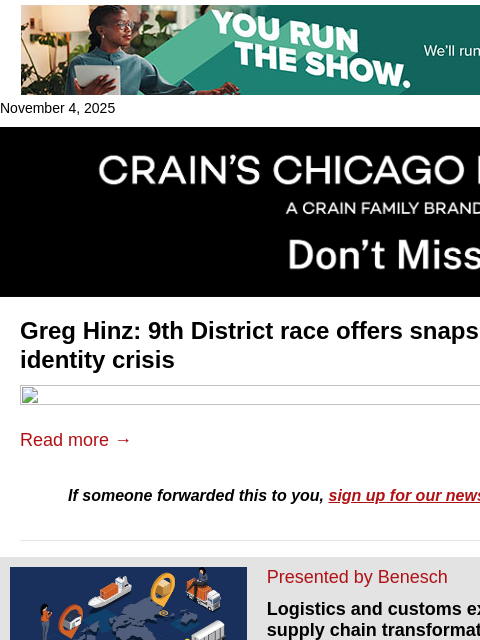 crainalerts newsletter: 9th District race tests party divisions: Hinz