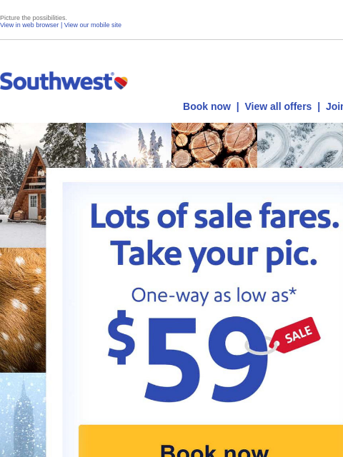 southwest newsletter: $59 sale! It's travel season.
