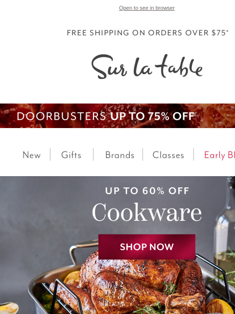 surlatable newsletter: Serving Up Savings: Up to 60% Off Cookware