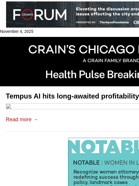 crainalerts newsletter: Tempus hits positive earnings