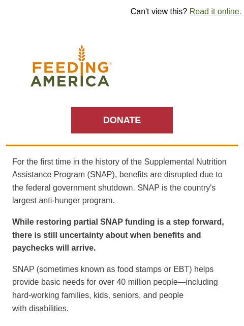 feedingamerica newsletter: 40+ million without food assistance