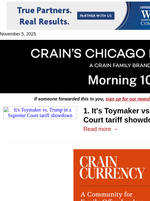 crainalerts newsletter: Trillion-dollar case pits toymaker vs. Trump