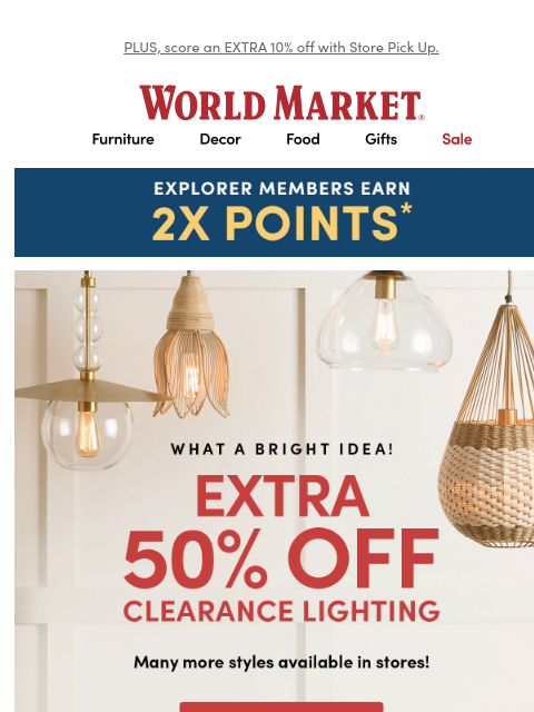emailworldmarket newsletter: ⚡EXTRA 50% OFF clearance lighting
