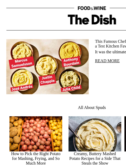 foodandwine newsletter: This Famous Chef's Mashed Potato Recipe Was a Test...