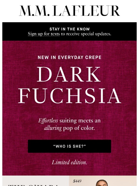 mmlafleur newsletter: LIMITED EDITION: Everyday Crepe 🤝 Dark Fuchsia