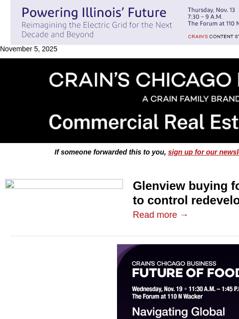 crainalerts newsletter: Glenview buying former Signode campus