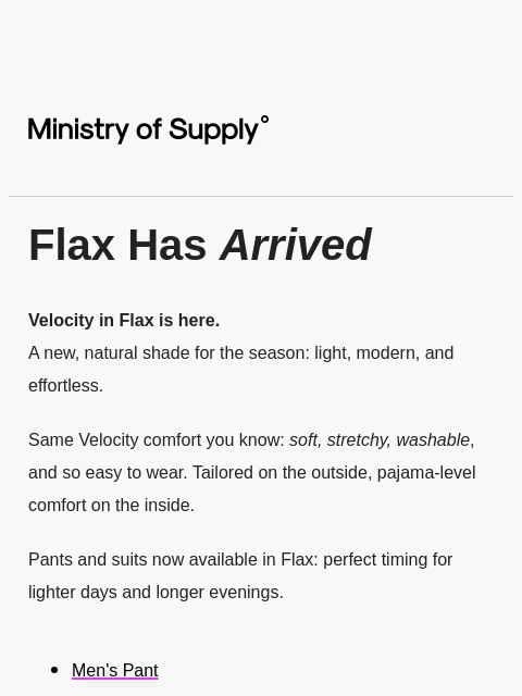 ministryofsupply newsletter: Velocity Launch: Flax is here!