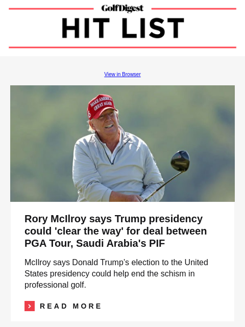 I know there's a 14-club limit, but can I carry an extra driver head if I only use one? GolfDigest View in Browser Rory McIlroy says Trump presidency could 'clear the way' for deal between