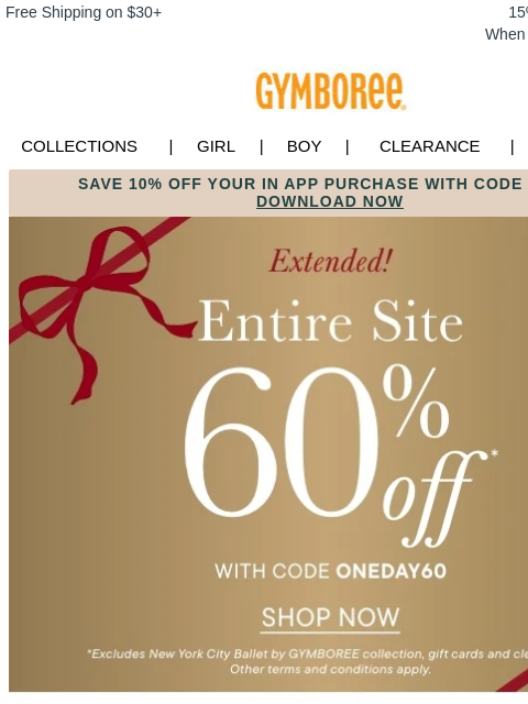 gymboree newsletter: EXTENDED🚨60% Off Entire Site with Code ONEDAY60!
