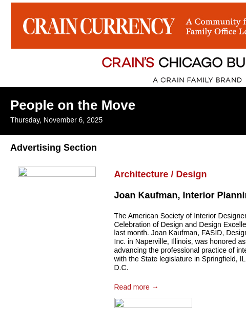 crainalerts newsletter: Crain's Chicago Business - People on the Move