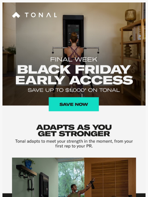 tonal newsletter: Final Week to Save Up to $1,000 on Tonal