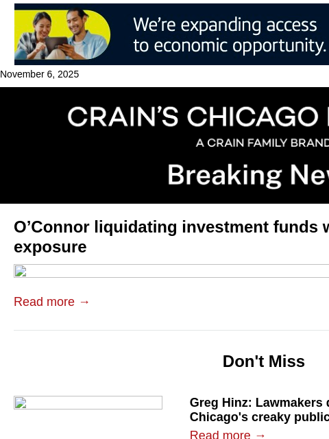 crainalerts newsletter: O'Connor winds down funds with First Brands exposu...