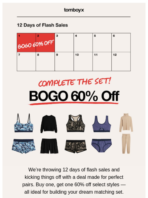 tomboyx newsletter: Flash Sale BOGO 60% Off