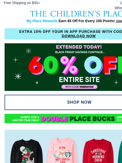 childrensplace newsletter: YAY, Bright Friday 🎅 60% OFF Holiday Graphic Tees...