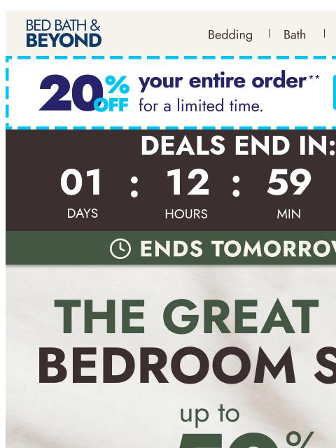 bedbathandbeyond newsletter: Up to 50% off ends tomorrow 🛋️