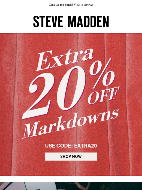 stevemadden newsletter: Big News: EXTRA 20% Off Sale
