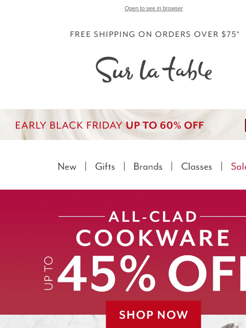 surlatable newsletter: All-Clad Cookware up to 45% off!