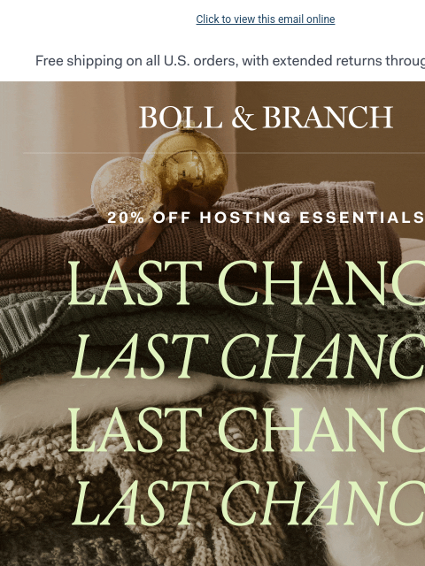 bollandbranch newsletter: 20% off hosting essentials is ending