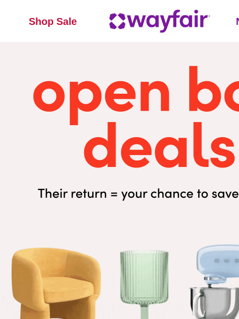 wayfair newsletter: Open Box steals