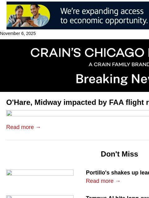 crainalerts newsletter: FAA orders O'Hare, Midway flight reductions