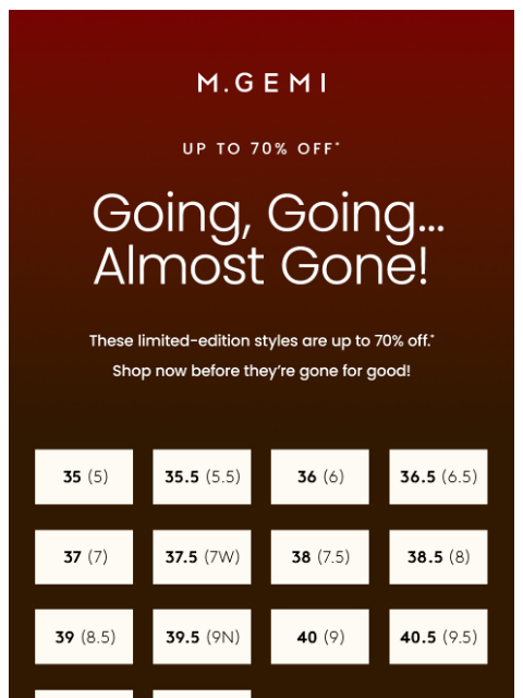 mgemi newsletter: Up To 70% Off Limited-Edition Styles