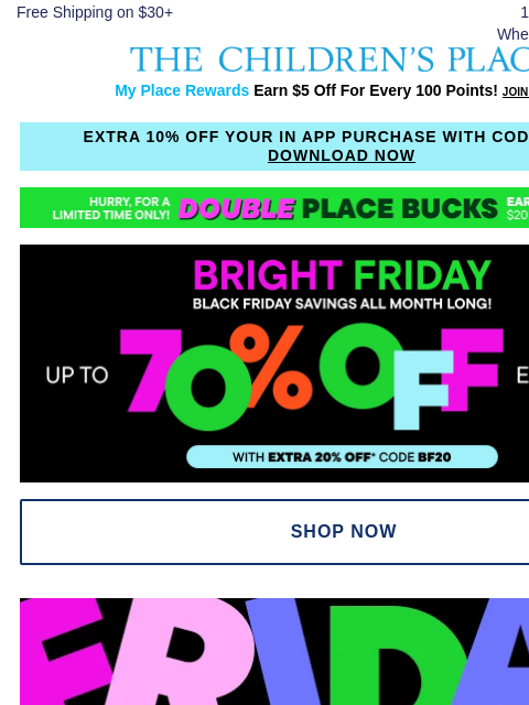 childrensplace newsletter: Friday Drop: ALL Holiday PJs BOGO $1! 🎄