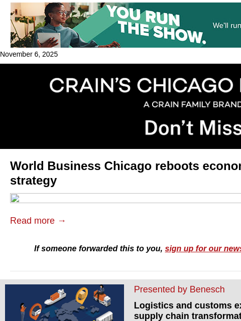crainalerts newsletter: Chicago's plan for a $1.4 trillion economy
