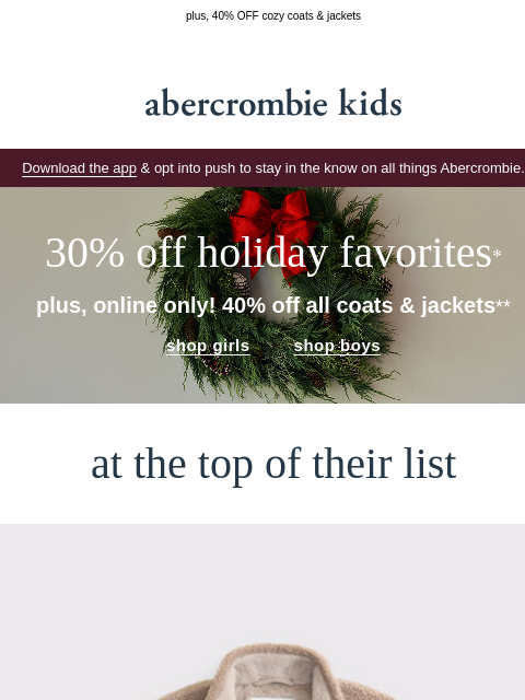abercrombie newsletter: your holiday shopping list 🤝 30% OFF