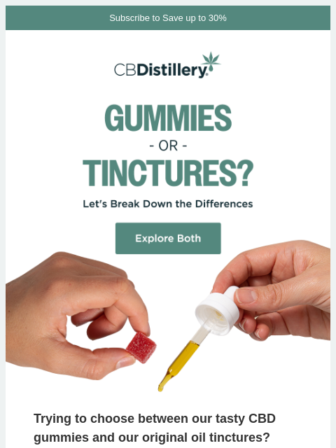 thecbdistillery newsletter: Gummies or Tinctures?