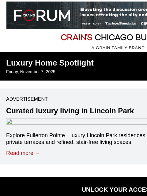 crainalerts newsletter: Curated luxury living in Lincoln Park