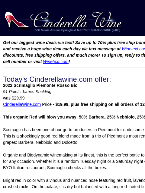 winelibrary newsletter: 2022 Scrimaglio Piemonte Rosso Bio (91 JS) Free Sh...