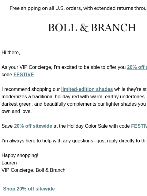 bollandbranch newsletter: Your code for 20% off sitewide 
