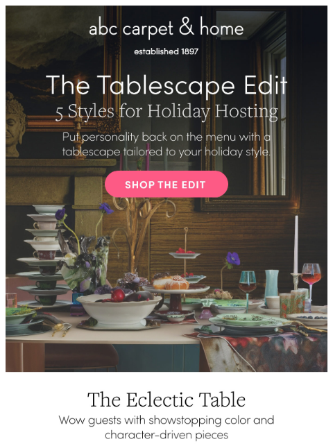 abchome newsletter: The Tablescape Edit: 5 Styles for Holiday Hosting