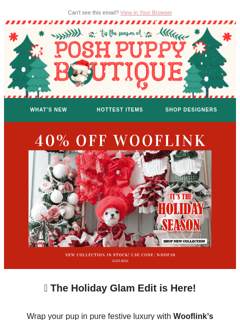 poshpuppyboutique newsletter: New Wooflink Holiday Collection — 40% Off for a Li...