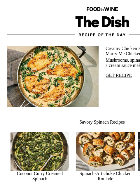 foodandwine newsletter: Chicken Florentine