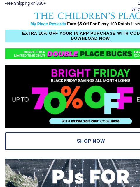 childrensplace newsletter: ICYMI: BOGO $1 Holiday PJs For EVERYONE!