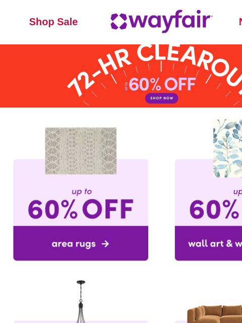 wayfair newsletter: ⏰ Less than 72 HOURS to SAVE ⏰