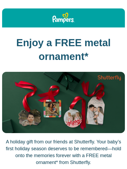 pampers newsletter: A FREE ornament from Shutterfly