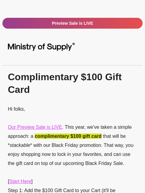 ministryofsupply newsletter: PREVIEW SALE LIVE